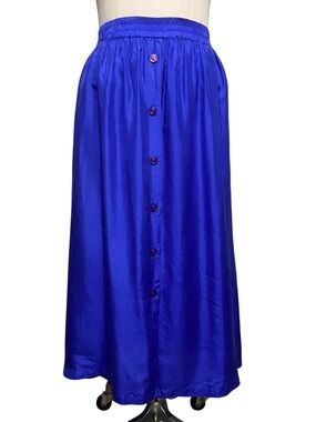 Vintage Options Melrose Royal Blue Silk Full Midi Skirt S Silkcore Artsy Boho